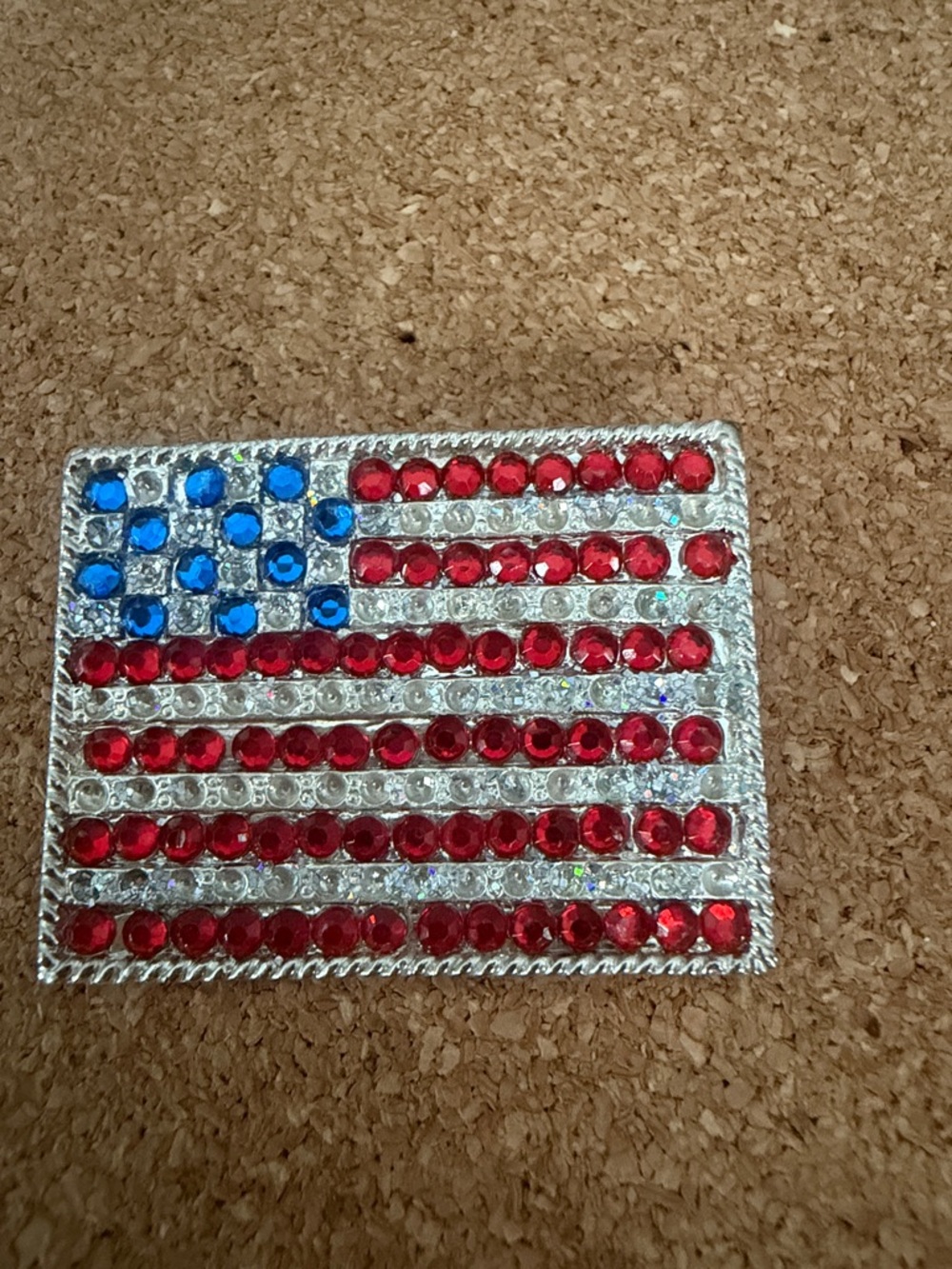 Patriotic Rhinestone Flag Brooch - Red & Blue Sparkle